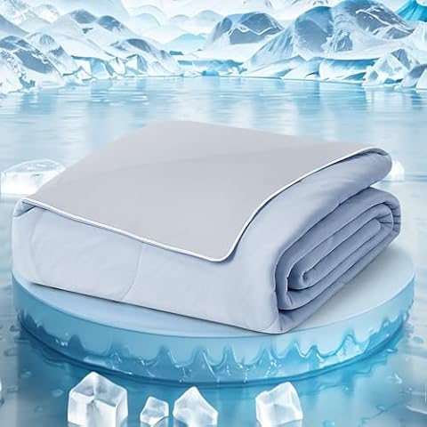 PATSBA® Cooling Comforter Queen Size,Double-Sided Cold Tech Fabric Blanket for Night Sweats Hot Sleepers,Lightweight Silk Smooth Soft Breathable,Summer Comforter,Blue -Queen（90"x90"） Cover