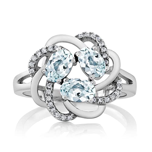 Gem Stone King Flower Blossom Gemstone Birthstone Ring in 925 Sterling Silver | 3-Stone Oval 6X4MM with Sparkling Accents | Wedding Anniversary Engagement Promise Ring for Women | Sizes 5-92