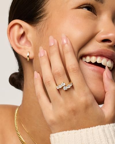 PAVOI 14K Gold Plated Cubic Zirconia Crossover Chunky Eternity Ring for Women | Open Twist Stackable Bands | CZ Statement Rings4