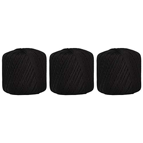 Image of ThreadArt 100% Cotton Crochet Thread Size 10, 3 Ball Pack, Black 13 | Soft pure cotton crochet thread for lace, doilies, amigurumi and crafts. Smooth finish with crisp stitch definition.