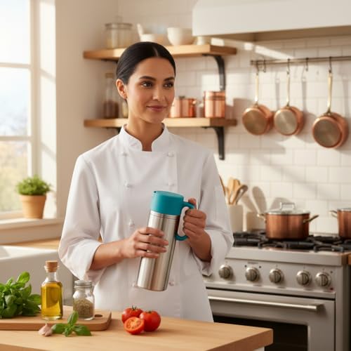 Image of SUPERMOM Oil Pourer 1000ml - Stainless Steel with Anti-Drip Spout & Easy Grip Handle Dispenser for Cooking Oil, Vinegar, Ghee & Liquid Seasoning, Leakproof Kitchen Storage Bottle (Set of 1)