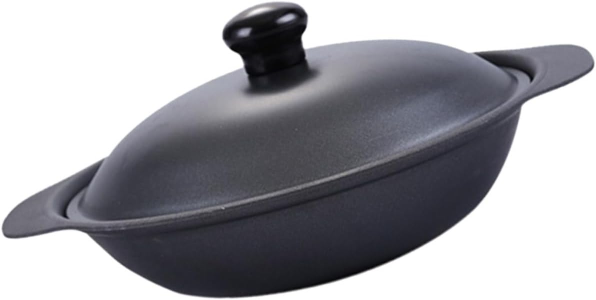 Amosfun Home Iron Casserole Non Stick Kitchen Cookware Even Heat Distribution for Cooking and Keeping Food Warm