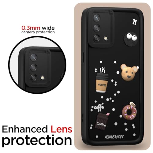 Image of Bintage Cute Fun Taddy Cartoon 3D Ball Bear Milk Donut Coffee Cup Silicon Case Full Body & Camera Protection Back Cover Compatible for Oppo F19 - Black