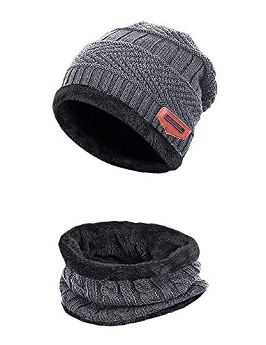 Anjuren Hat Beanie Scarf Set 2Pcs Child Kids Boys Girls Winter Snow Knit Skull Cap Circle Scarves (One Size, Gray) #TOP15