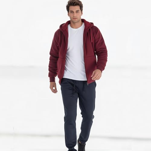Image of MINANUO Zip Up Hoodie Men Warm Heavyweight Sherpa Lined Fleece Hoody Jacket Winter Coats