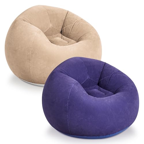 WLIVE 2 Pcs Bean Bag Chair, Inflatable Comfy Chair for Adults Kids Suit for Dorm Gaming Room, Beige Purple