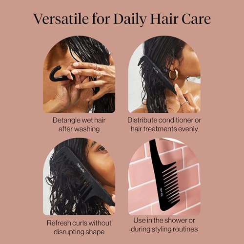Kitsch Wide Tooth Comb For Curls - Hair Brushes For Women - Black | Curved Handle Detangling Tool for Curly, Wet & Thick Hairs, Frizz-Free Shower Comb for Women, Easy Everyday Hair Care - image 7