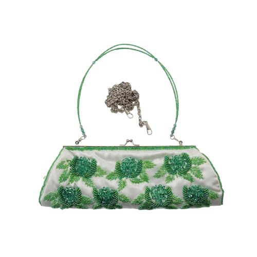 Beaded Purses Flower Embroidered Beaded Clutch Purse for Women Elegant Shoulder Bag with Silver Chain Everyday for Prom 2025