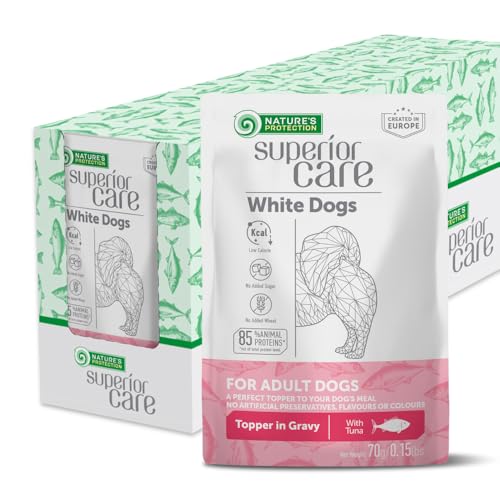 Nature's Protection Superior Care Wet Dog Food - Tuna Fish, High Protein Dog Food Topper for Adult All Breeds Light Coated Dogs, 2.46 oz. Pouches (24-Pack)