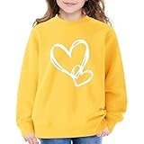 Generisch Mädchen Langarm-Sweatshirt mit Rundhalsausschnitt Herzmuster, lässiger Pullover, weich gefüttert, bequem, sportliche Kinderbekleidung (Yellow, 5-6 Years)