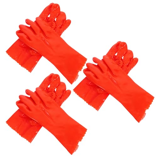 NUOBESTY 3 Pairs Heavy Duty Pvc Waterproof Gloves Thickened Oil Acid Alkali Resistant Work Gloves for Men Non-slip Wear-resistant for Gardening Plumbing and Industrial Tasks