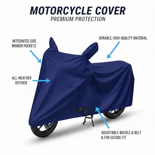 Image of KARKING Bike Cover for Bajaj Pulsar 220F with Side Mirror Pocket & Buckle Belt | HIGH Material Quality | Weather Resistant