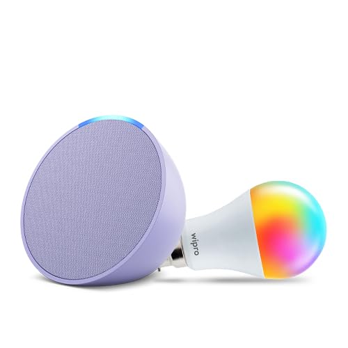 Image of Amazon Echo Pop (Purple) Combo with Wipro 12W LED Smart Color Bulb