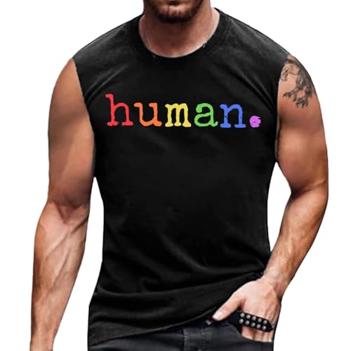 Pride Outfit Herren Gay CSD Party Laufshirts LGBT Regenbogen Tshirt Bunt Rainbow T-Shirts Ärmellose Tank Top Gym Fitness Tshirts Atmungsaktiv Bodybuilding Achselshirts