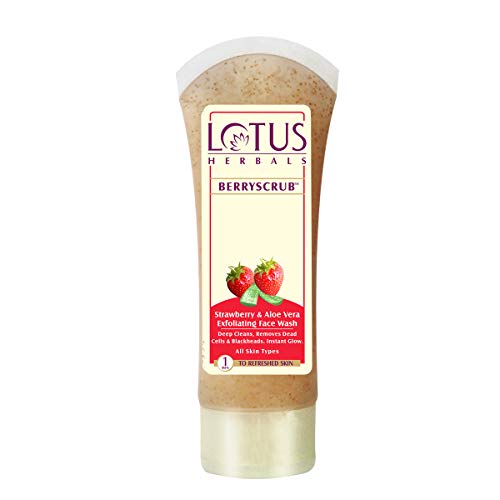 Image of Lotus Herbals Whiteglow Skin Whitening & Brightening Gel Cream, SPF-25, 40g and Lotus Herbals Berry Scrub Strawberry & Aloe Vera Exfoliating Face Wash, 120g