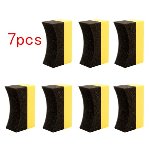 Image of 7pcs Yellow Tire Shine Applicator Sponges, Durable Foam Tire Applicator Pads, Reusable Tire Sponges, for Car Glass, Painted Steel & Porcelain
