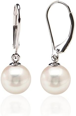 PAVOI Sterling Silver Simulated Shell Pearl Earrings Leverback Dangle Studs 6mm