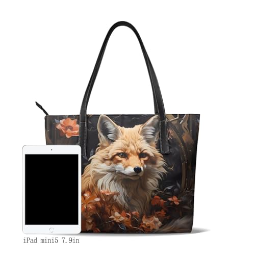 Fox and Flowers Stylish Waterproof Handbag for Women - Lightweight Travel Tote with Double-Sided Digital Print, Large Capacity3