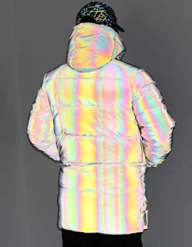 LZLRUN Rainbow Reflective Winter Down Jacket Coat Thick Warm Cotton Windbreaker Hooded4