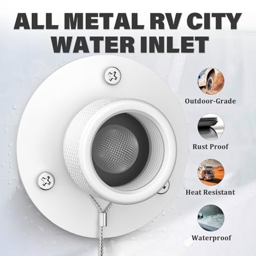 Image of 2 Pack All Metal RV City Water Inlet with Check Valve RV Water Inlet -rv Water Fill Inlet Leak Proof & Universal Fit for RV Camper Motorhome Trailer Marine -White