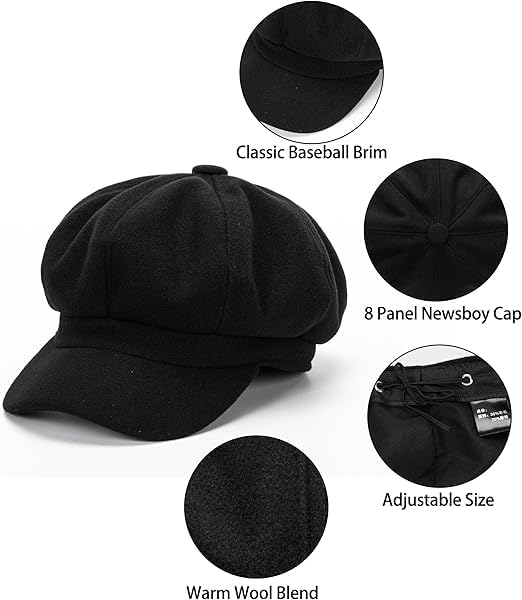 INOGIH Kids 8 Panel Newsboy Flat Cap Girls Pageboy Octagonal-Cap Wool Beret Painter Hat2
