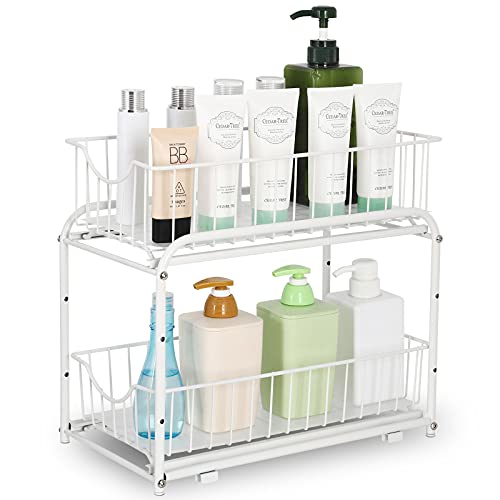 LIANTRAL Marco de drenaje de 2 pisos, estante de metal para lavavajillas con cajón deslizante multifuncional de cocina, estante para especias, estante para el armario Cover