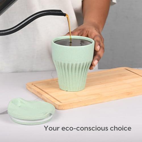 Image of Eha Earth Friendly Rafter Coffee Mug with Lid | Tea Cup Set | 300 ml | Made with Rice Husk | Microwave Safe Mugs for Gifting | 2 Unit | Celeste