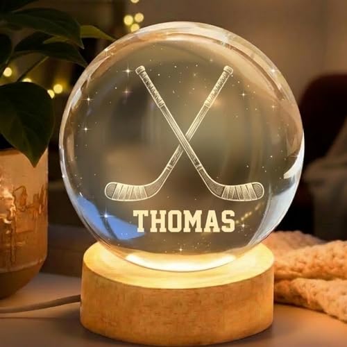 Image of Personalized Golf Crest Crystal Ball Night Light, Custom Golfer Name LED Lamp, Golf Dad Gift, Sports Keepsake Decor