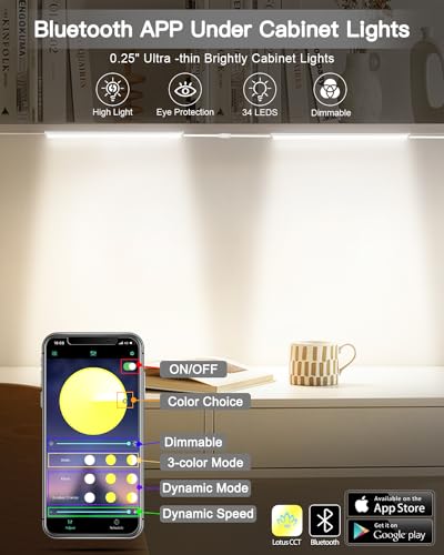 Image of Daymeet Dimmable 12 Inch Ultra Thin Under Cabinet Lighting, Under Cabinet Lights Plug in, Multi-Color Super Bright LED Lights Bar Under Counter Lights Indoor for Kitchen, Shelf, Closet, Desk (3 Pack)