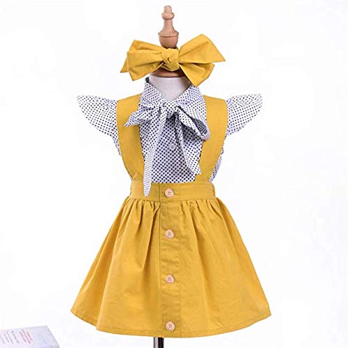 Honykids Toddler Baby Girl Outfit Polka Dot Shirt Skirt Overall Clothes Set School Uniform Dress #TOP5