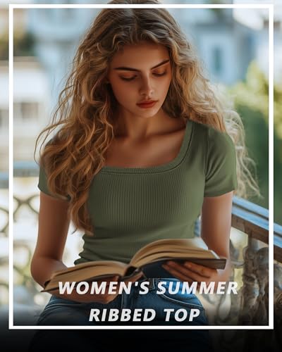 Ficerd 3 Pack Women's Short Sleeve Scooped Neck T Shirts Tops Basic Ribbed Knit Tee Slim Fit Solid Color Shirt2