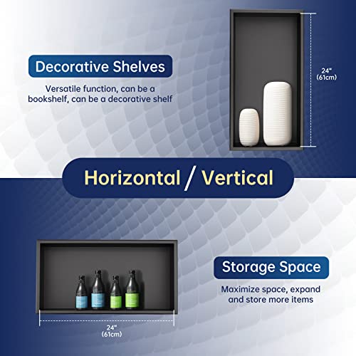 Appaso Shower Niche Matte Black 12" X 24"– No Tile Needed Stainless Steel Single Shelf Organizer Modern In Wall Bathroom Accessory For Shower Soap Niche #TOP7