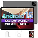 JUNINKE Tablet 10.1' Android 15 Tablet | 12GB RAM+64GB ROM｜2TB Expandable｜Netflix HD Certified｜Dual Cam+GPS+FM+WiFi｜6000mAh All-Day Battery(with Case)