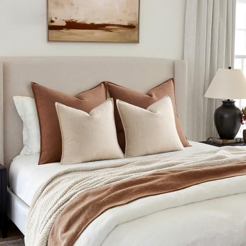 Image of MIULEE Euro Sham Pillow Covers for Bed 24x24, 2 Pack Natural Linen Thick & Textured Decorative Throw Pillow Covers, Neutral Cushion Cases, Modern Farmhouse Home Decor, No Filling