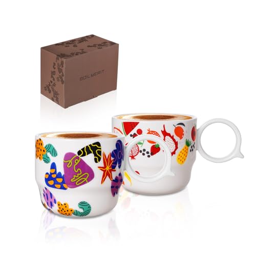 BOILMERIT Double Espresso Cups Set of 2, 3 oz Porcelain Demitasse Shot Cups