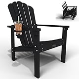THOEOE Stackable Adirondack Chair, HDPE All-Weather Adirondack Chairs - Durable and Space Saving, Plastic Outdoor Fire Pit Chairs with Cup Holder,Black