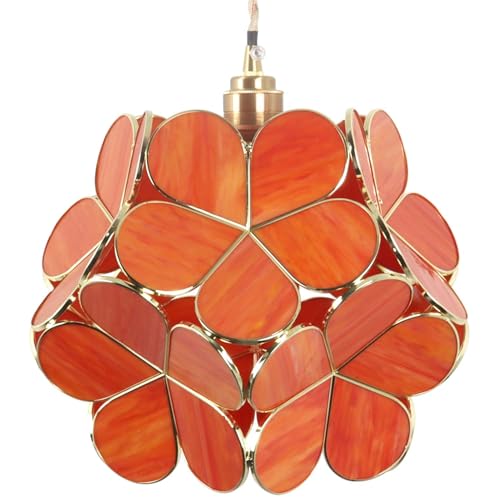 Bieye L10919 Petals Tiffany Style Stained Glass Ceiling Pendant Light for Home Decoration (Orange, 12" Cherry Blossom)
