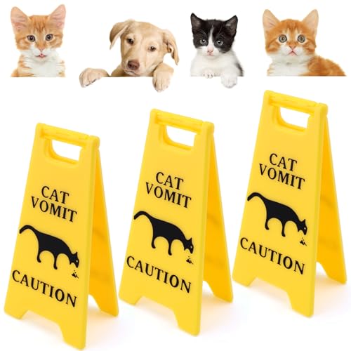 Clofiak 3Pcs Cat Vomit Caution Sign 4 Inch Double-Sided Printed