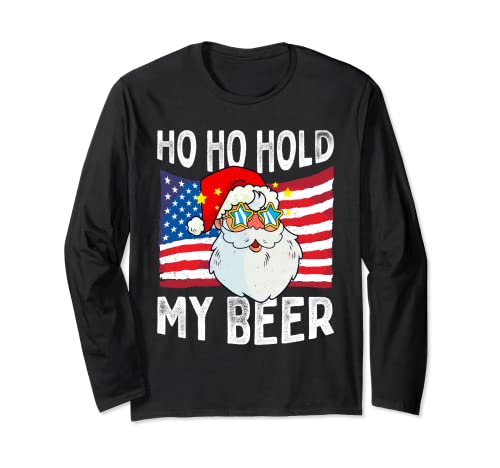 Ho Ho Hold My Beer Christmas in July - Papá Noel divertido para adultos Manga Larga