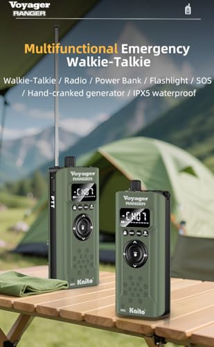 Kaito Voyager Ranger Walkie Talkies Long Range Rechargeable Dynamo Crank 2-Way Radios with AM FM NOAA Weather Alerts Flashlight SOS Outdoor Communication for Camping Hiking Emergency (2-Pack) (Green) - Image 3