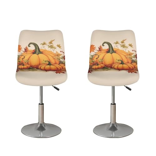 Image of Pumpkins Bar Stool Covers with Backs Set of 2 Thanksgiving Waterproof Swivel Bar Stool Covers Slipcovers with Elastic Band Non-Slip Cushion Slipcover for Counter