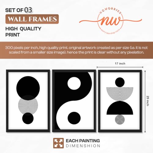 Image of NoWorries Minimalist Moon wall decor framed paintings for living room, Set of 3 Wall art frames for home decoration (Geometric pattern) (Theme-Minimalist) (Art-5, 17x25inch)