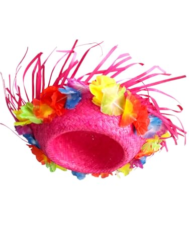 Image of BookMyCostume Pink Goa Beach Hat for Women - Handmade Straw Hat with Artificial Flower Decoration | Hawaiian Style Sun Hat for Girls & Ladies | Fancy Dress & Beachwear Accessory