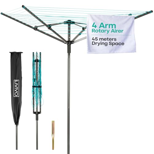 LIVIVO 4 Arm Rotary Washing Line - 45M Outdoor...