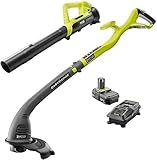 RYOBI One ONE+ 18-Volt Lithium-Ion String Trimmer/Edger and Blower Combo Kit 2.0 Ah Battery and...