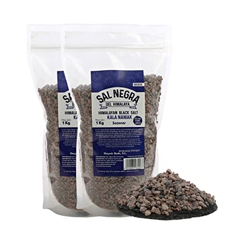 Sal Negra Gruesa de Himalaya - 1 Kg - 100% Natural y Pura, Rica en Minerales Esenciales, Sin Aditivos, Para Cocina y Salud (2pz)