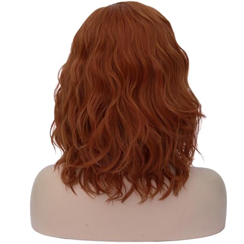 Image of BERON Dark Orange Womens Wig Ginger Short Curly Wavy Hair Wigs for Girls Red Orange Shoulder Length Wave Halloween Cosplay Daily Party Wigs