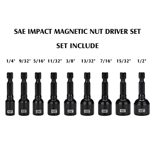 Image of MIXPOWER 9 Piece Impact Ready Magnetic Nut Driver Bit Set, SAE, 1 /4 inch to 1 /2 inch, 48mm Length, Alloy Steel, 1 /4 inch Magnetic Hex Nut Driver Set