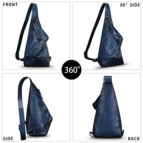 Genuine Leather Sling Bag for Men and Women Vintage Full Grain Leather Sling Purse Chest Daypack Over Shoulder Crossbody Bag (Navy)2