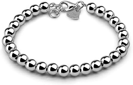 925 Sterling Silver 4-10MM Ball Chain Bracelet For Women's - Italian Handmade Bead Chain Bracelet 5''5.7''6.3''6.7''7.5''8''8.3''8.5''9 Inch Rose Gold Party Jewelry (6MM Silver, 7.5 inches)